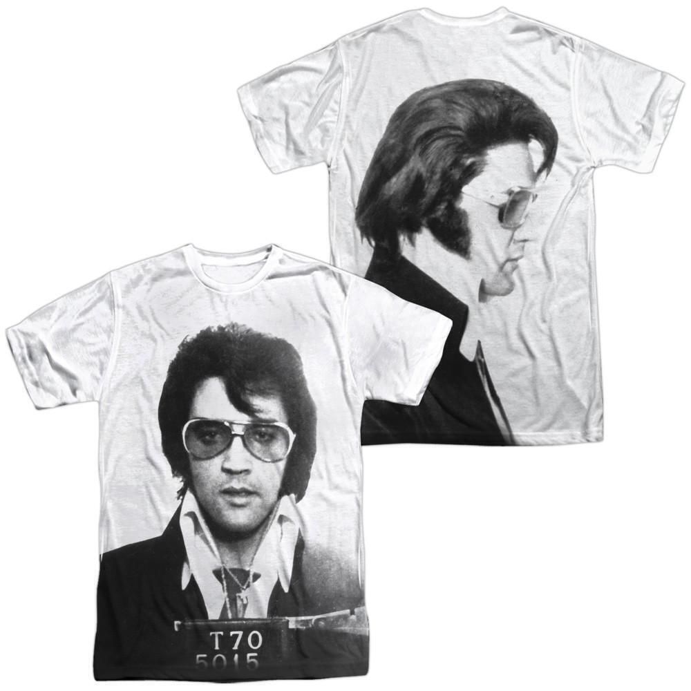 Elvis Presley Mugshot Frontback Print Adult Sublimated T Shirt White 2 Sided